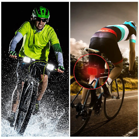 Cyclists using Six Piece Bike Front And Rear Reflectors Kit For Wheel Spokes Handlebar And Seatpost A No Brainer For Night Cycling