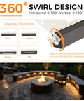 6 Pack 4 Inch Low Voltage Paver Lights For Outdoor Steps And Retaining Walls Easy Cuttable Design 12V 15VAC DC IP65 Waterproof Frost Lens 3W 2700K Soft White Hardscape Landscape Lighting installed around a firepit displaying the 360-degree swirl design for adjustable lighting directions.