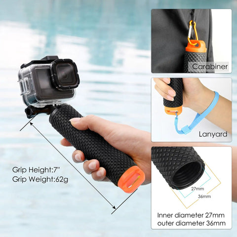 GoPro Hero Waterproof Case With Floating Hand Grip 196ft Depth Rated Underwater Housing for Hero 9 10 11 12 13 Black
