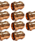 10 Pack Half Inch Copper Press Couplings With Stop For Pro Press Systems, Lead Free LF Copper Fittings, Works With Type M L Or K Tubing