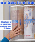 Hand placing bread in Bread Box Storage Keeps Fresh Loaf In Original Bag One And A Half Pound Sandwich Size Kitchen Organizer
