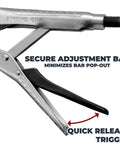 Side view of Pipe Alignment Chain Pliers showing quick release trigger and secure adjustment bar with strong grip.