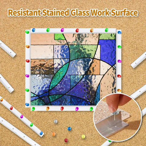 12 By 12 By 0.5 Inch Stained Glass Work Surface Cutting Mat with stained glass design and hand using tool on edge