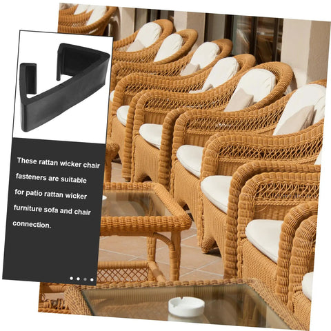 Four Pack Wicker Sofa Clips For Patio Furniture Outdoor Couches Connectors shown with rattan wicker chairs and table