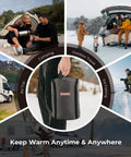 Multiple outdoor scenes with people using the 8,500 BTU Portable Propane Heater For Outdoors With Tilt Switch And Two Speed Heating