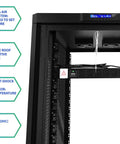 Solid Rig 12U Soundproof Server Rack inner view showcasing LCD control, cooling fans, and power distribution features.