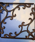Sturdy Cast Iron Shelf Bracket Set 10 By 10 Inches, Ornate Fleur De Lis Design, Four Pack, Matte Brown Finish