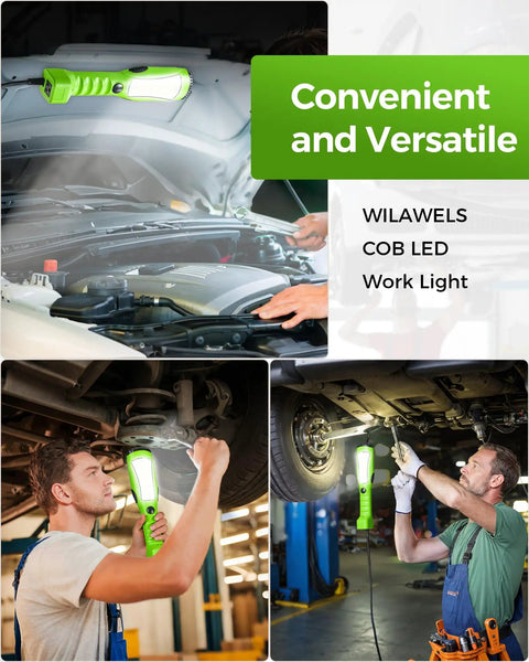 18W COB LED Work Light With 15ft Cord, 2000 Lumens Handheld Underhood Trouble Light, 16 Gauge SJTW, Swivel Hook, ETL Listed, Green