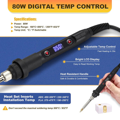 80W Digital Temperature Controlled Soldering Iron with LCD Display and Heat Resistant Handle from Pro Grade Vertical Heat Set Insert Press Machine