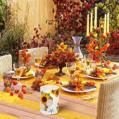 Sunflower Flameless Candles Set With Remote Timer For Women Perfect Housewarming Gift For A New Home on a decorated dinner table
