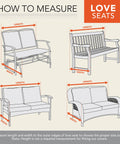 Diagram illustrating how to measure for Beefy Weatherproof Outdoor Loveseat Cover For 82.5 Inch Wide Sofa Up To 38 Inch Deep And 38.25 Inch High
