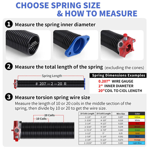 Instructions on measuring Heavy-Duty Garage Door Torsion Springs Set 225-2-25, 2-Inch Inside Diameter by 25-Inch Length.