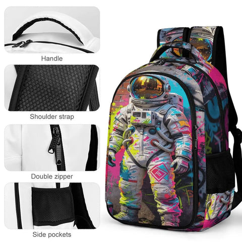 Graffiti Alley Spaceman Printed Backpack For Everyday Use Unisex Large Capacity Daypack with durable polyester and smooth zipper