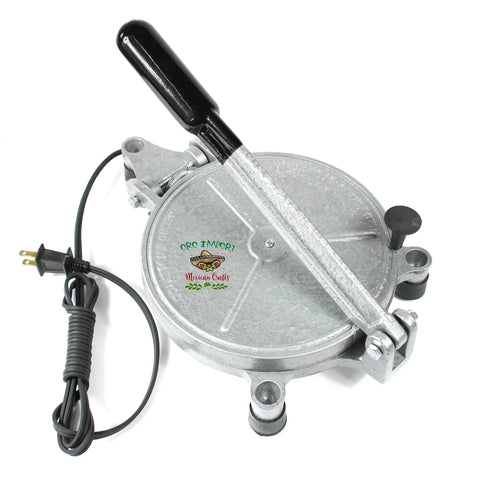 Get This Electric Tortilla Press Maker For Quick Chapati And Roti Prep At Home, 8 inch aluminum press with insulated handle.