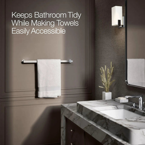Avid 24 Inch Towel Bar Polished Chrome Bathroom Towel Holder with slick modern look in a stylish bathroom setup.