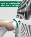 Attaching Portable Air Conditioner Exhaust Hose Kit With 5.9 Inch Diameter And 82 Inch Length Anti Clockwise Thread to AC unit.