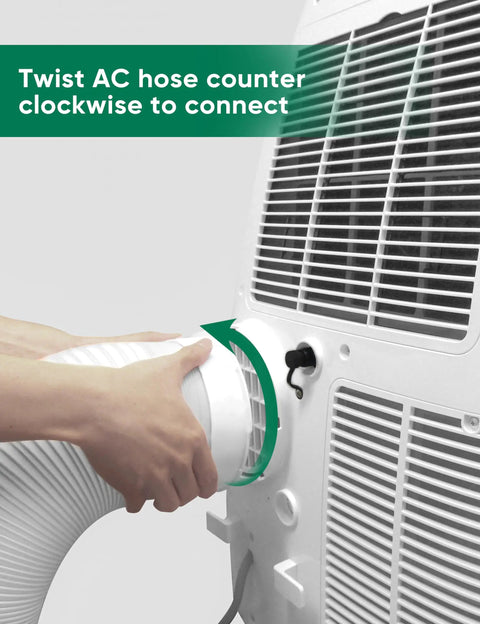 Attaching Portable Air Conditioner Exhaust Hose Kit With 5.9 Inch Diameter And 82 Inch Length Anti Clockwise Thread to AC unit.