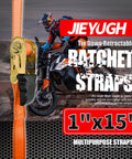 Tough As Nails Ratchet Tie Down Straps 15 Foot Long 4 Pack Heavy Duty Cargo Straps With 1500 Lb Break Strength For Truck Beds Motorcycles And Lawn Gear Hauling Orange, featuring a ratchet mechanism.