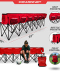Six Seater Team Bench Folding Chair With Backpack Carry Bag For Soccer Basketball And Football Teams Portable Foldable Bench Red