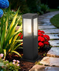 Heavy Duty Outdoor Path Light 15.75 Inches Modern Landscape Bollard With 3000K Warm Glow IP65 Waterproof Aluminum Yard Lamp in garden.