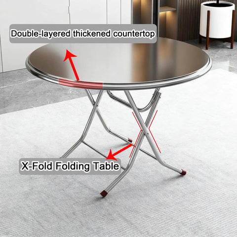 Ultra Strong Stainless Steel Folding Work Table With Thick Silicone Floor Pads And Premium Brushed Finish X Beam Reinforcement for outdoor use.