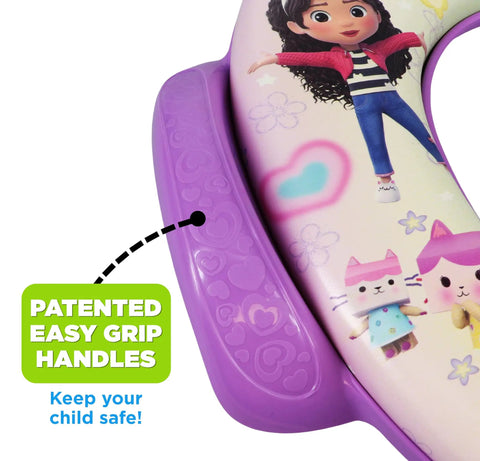 Toddler Approved Soft Potty Seat Featuring Gotta Love Gabby Dollhouse Artwork With Solid Grip Handles For Total Breeze Potty Training Fits Like A Glove On Round Or Elongated Toilets Easy Peasy Parts For Quick Clean