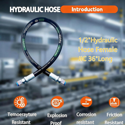 Haichy 1/2-inch hydraulic hose with female JIC x female JIC, 36 inches long, black hose with metal fittings