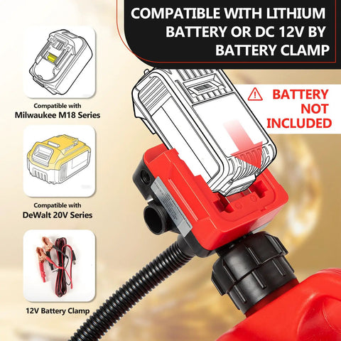 5GPM Cordless Fuel Transfer Pump With Auto Stop And Hand Nozzle, Built For DeWalt 20V And Milwaukee 18V Batteries compatibility