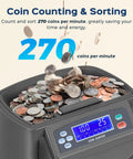 Smooth As Butter Coin Counter And Sorter Machine For All USD Currency displays coins sorting at 270 coins per minute.