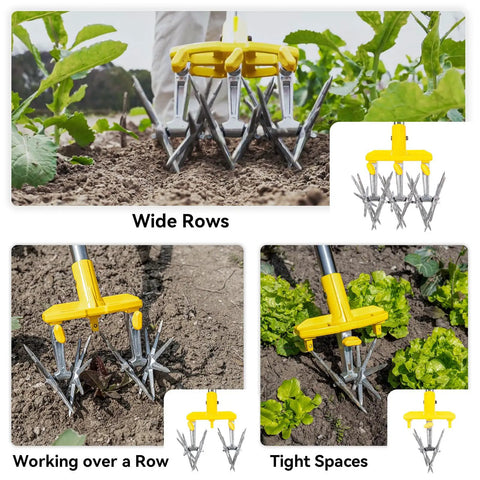 Heavy Duty Rotary Cultivator with Extra Large Tines and 74 Inch Long Handle for soil preparation in garden beds and tight spaces
