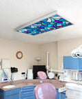 Fluorescent Light Covers For 2x4 Ceiling Fixtures With Stained Glass Design, 22.38 Inches By 46.5 Inches, in a dental office setting