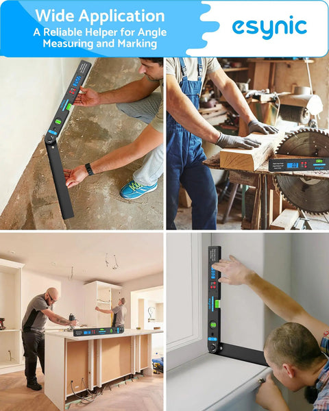 Flat Out Precise 16 Inch Digital Angle Finder Crafted From Durable Aluminum Alloy Featuring An Easy Read Scale Built For Woodworking And Cabinetry When You Gonna Strike Exactly Where It Counts in use for angle measuring during carpentry.