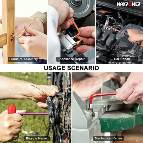 Pro Grade 18-Piece Hex Key Set With Extra Long Ball End Wrenches And T Handle used in various repair scenarios