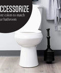 Pro Grade Bellows Accordion Toilet Plunger With High Pressure Thrust next to toilet in bathroom