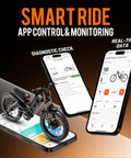 Badass 5600W Dual Motor Electric Bike With 60V 80Ah Battery, 50 MPH Top Speed, 250 Mile Range, 26 Inch Fat Tire Air Full Suspension Off Road Mountain Ebike For Adults with app monitoring on smartphone.