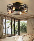 19.68 Inch Caged Ceiling Fan With Lights For Bedroom And Kitchen, Farmhouse Industrial Flush Mount With Remote in a modern bedroom