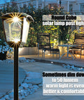 Outdoor Lamp Post Light 68 Inch Tall Waterproof Solar Powered 100 Lumen Pathway Garden Lawn Patio Porch Backyard Driveway USB Rechargeable With Warm White And Cool White illuminating garden pathway on a patio