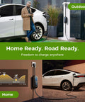 Tesla Portable Electric Vehicle Charger Level 1 And Level 2 Mobile Wall Connector With 16A Adjustable Amperage And Smart Timer Cord For Cybertruck Model 3 Y And Plug And Play Charging installed at home, charging Tesla car outdoors.