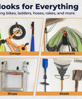 16 Piece Heavy Duty Garage Storage Hooks Set With Anti Slip Coating Wall Mount Hangers used in garage, basement, shops, sheds