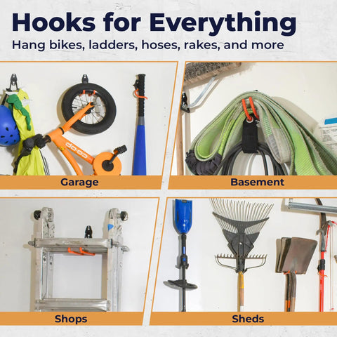 16 Piece Heavy Duty Garage Storage Hooks Set With Anti Slip Coating Wall Mount Hangers used in garage, basement, shops, sheds