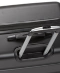 SwissGear 7366 black hardside carry-on luggage with extended silver telescoping handle (close-up view)