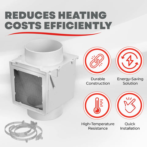 No Brainer Extra Heat Dryer Saver For 4 Inch Ducts With Two 4 Inch Plastic Clamps, energy-saving solution in white.
