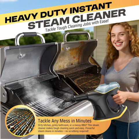 Get Your Home Sparklin' Fast With This Heavy Duty Handheld Steam Cleaner, cleaning grill surfaces with steam.