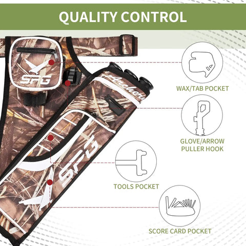 Hip Archery Quiver With Three Arrow Tubes, Durable Lightweight Nylon, Adjustable Waist Belt, Weather-Resistant Camo