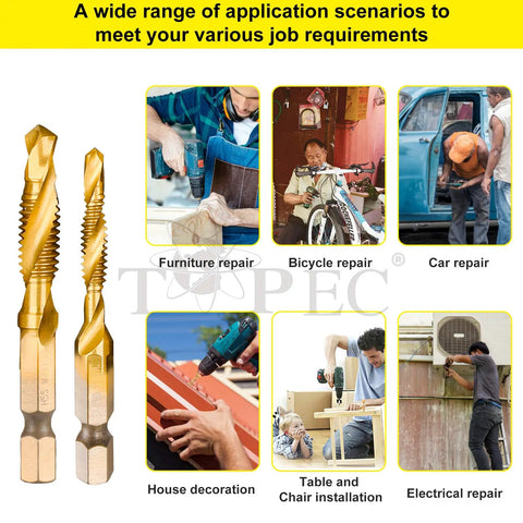 3-In-1 Drill And Tap Set With HSS Titanium Coated Bits, Quick-Change Adapter, 13-Piece Kit for varied DIY repair projects