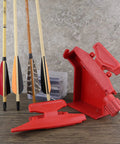 Red Fletching Jig With Straight Helix Clamps Adjustable Fletch Tool Feather Stick Kit for DIY Arrow Repairs and Bolt Tuning