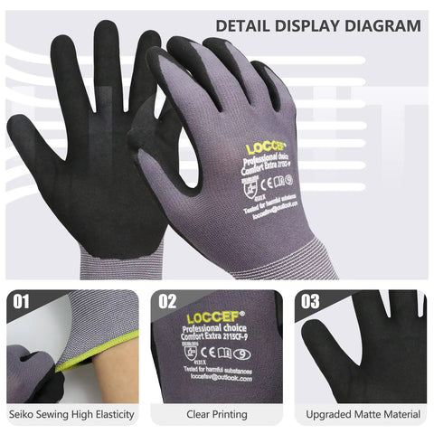 MicroFoam Nitrile Coated Work Gloves, 6 Pairs, Seamless Knit Nylon, Gray, Size 10/XL, Super Grippy For Light Oils, front view