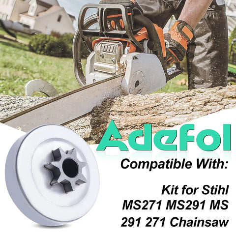 Chainsaw cutting log, Stihl MS271 MS291 Chainsaw Clutch Drum And Oil Pump Kit With Sprocket Oil Filter Washer Worm Gear visible