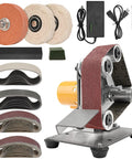 Badass Mini Electric Belt Sander And Knife Sharpener For Precision Jewelry Crafting And Desk Polishing Compact Power Tool with accessories.
