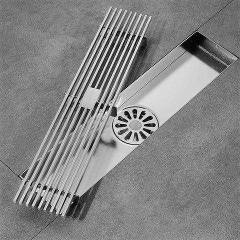 Built Different Rectangular Drain Cover With Removable Tile Grate And Hair Catcher Brushed Black Stainless Steel Finish For Showers And Bathroom Tiles with drain detail.
